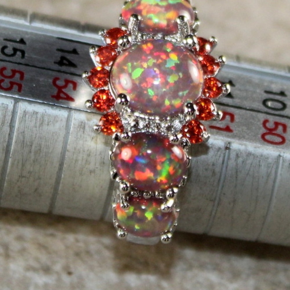 Orange Fire Opal Silver Ring - Picture 2 of 2